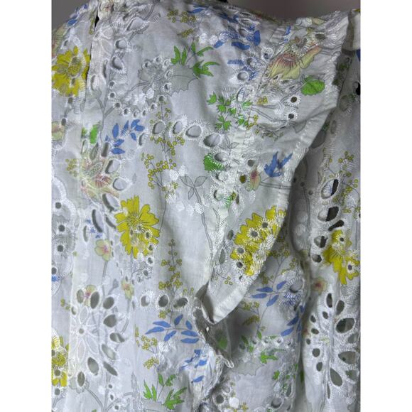 Greylin Piper Eyelet Lace Blouse Size M Ivory Yellow Floral Cotton Long Sleeve - Picture 6 of 6